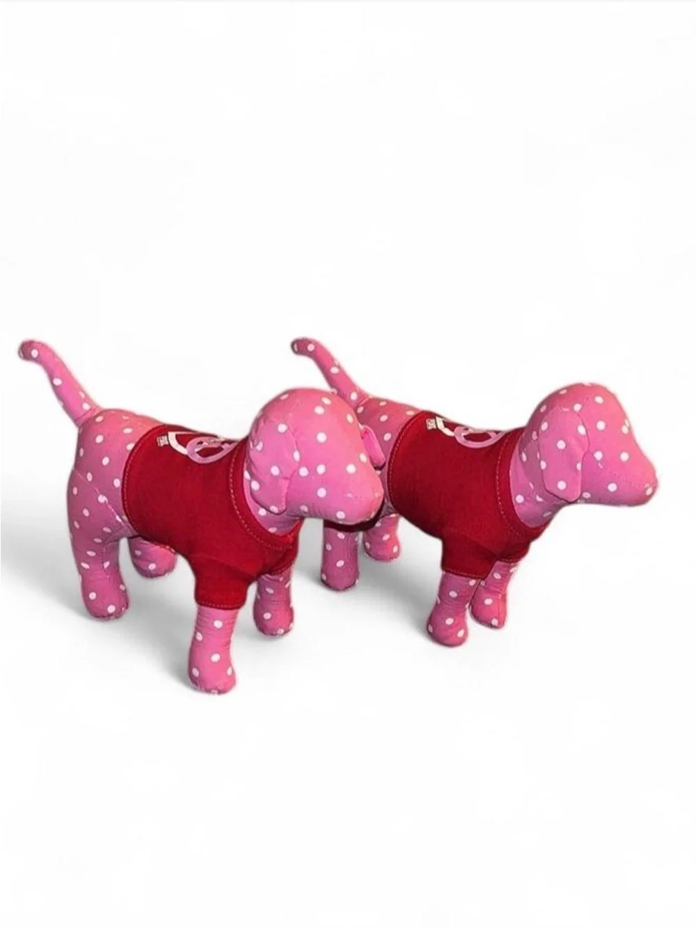 PINK Victoria's Secret Pink Polka Dot Plush Dog with Red Vest set of 2
